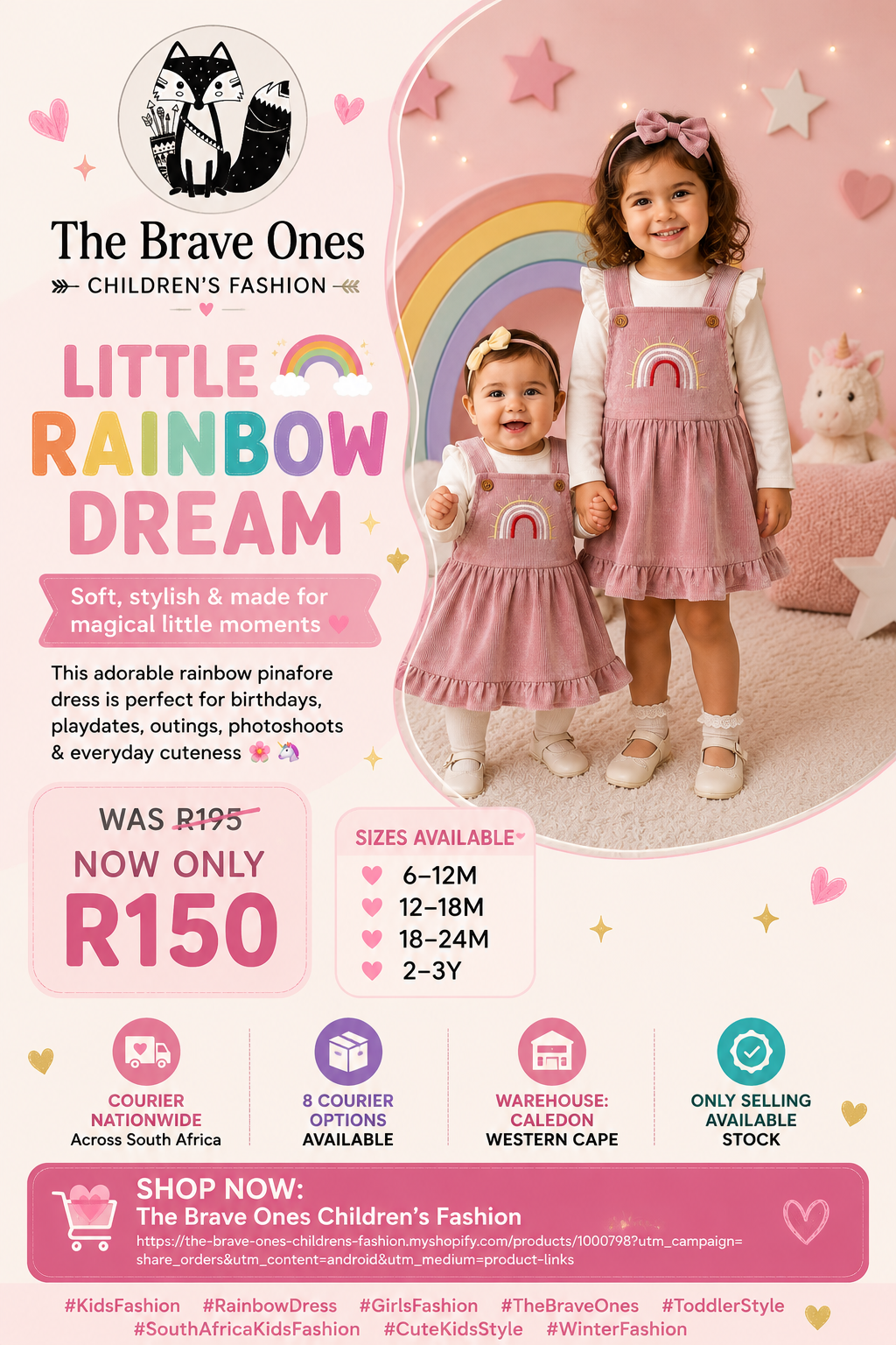 Pink Rainbow Dungaree Corduroy Dress #1000798