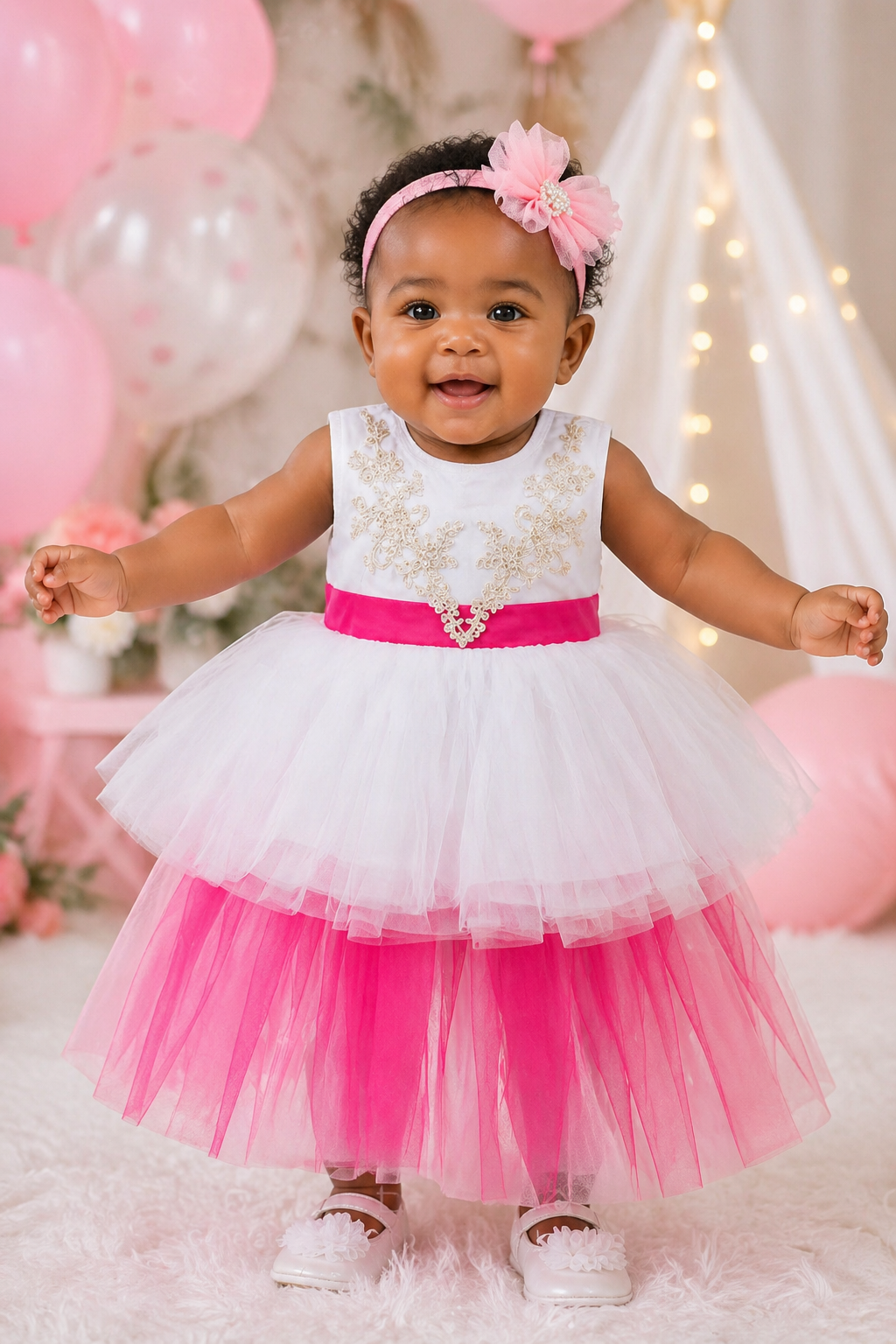 White Dress  with Cerise Pink Tulle Train #9000119