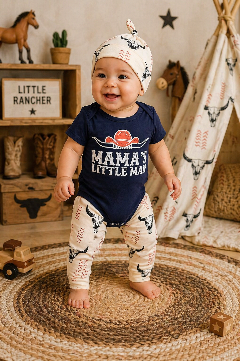 #200087 Mama's Little Man Romper,  Pants and Pumpkin Hat