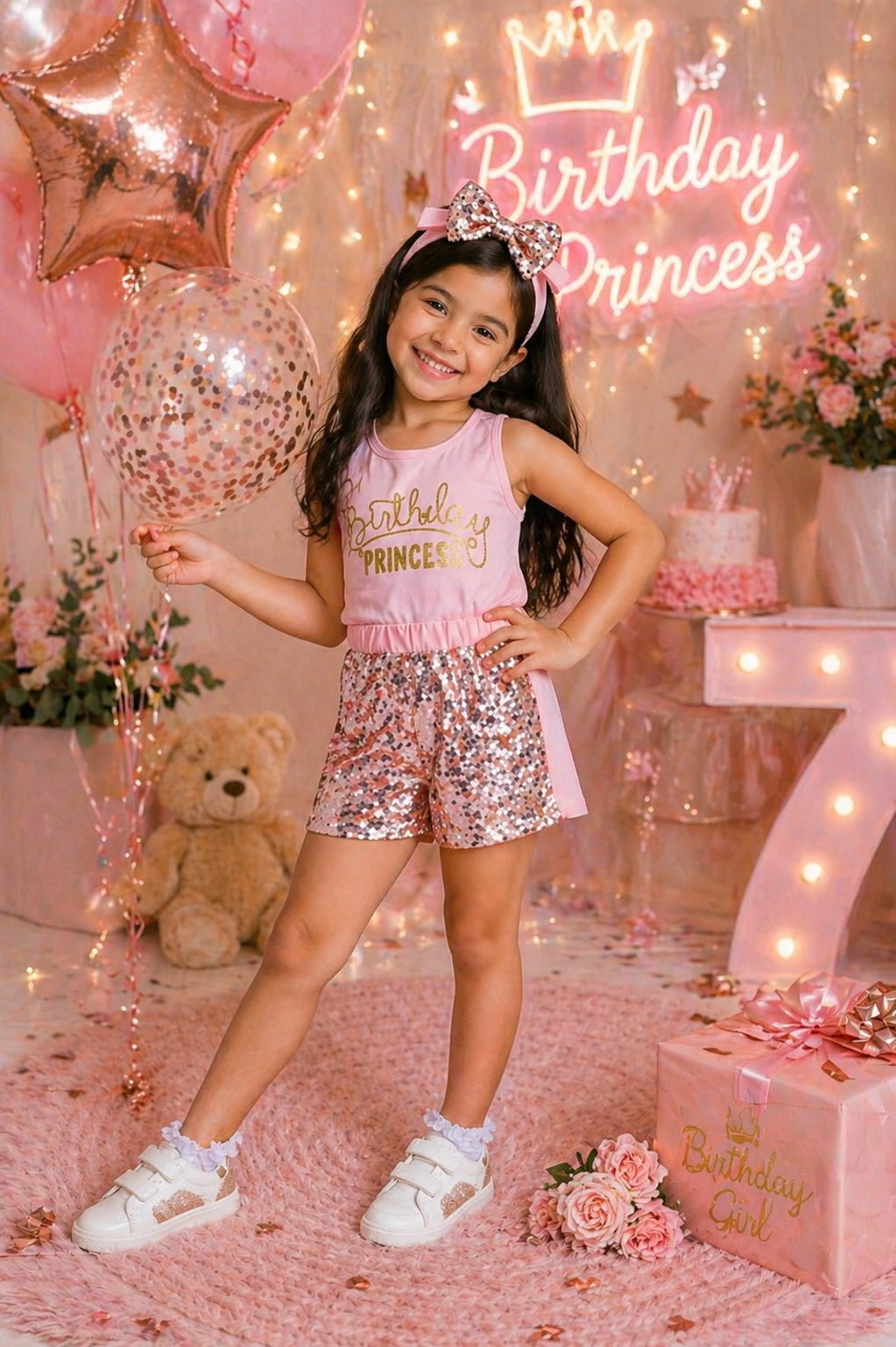 Birthday Princess Top with Sequins Shorts and Headband #1000289