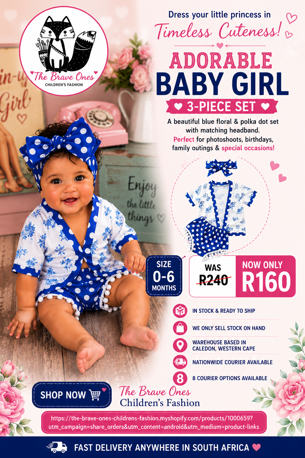 Royal Blue Floral Kimono with Bloomer and Headband #1000659
