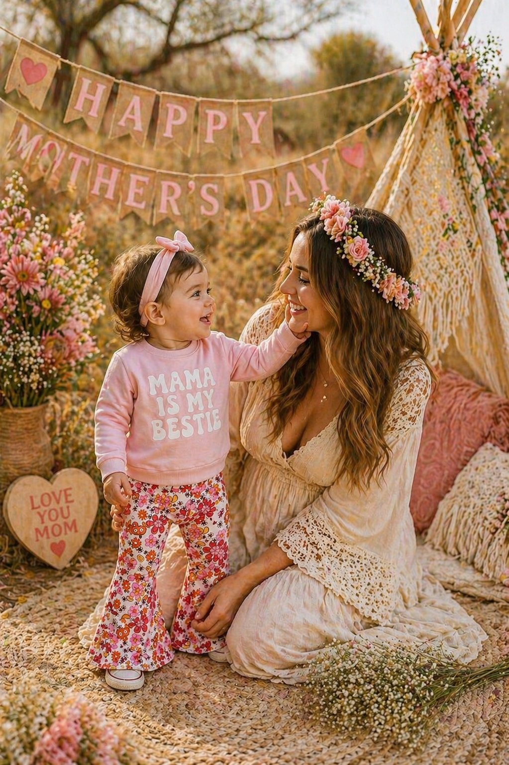 Mama is My Best Crewnek Top and Floral Bellbottoms #1001124