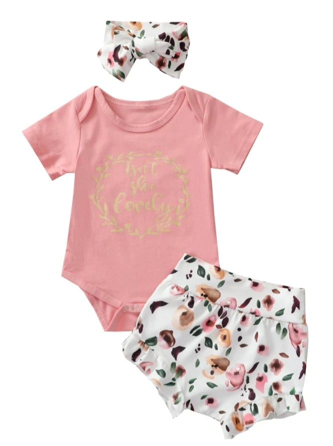 Isn't She Lovely Romper with Floral Bloomer and Headband #1000378