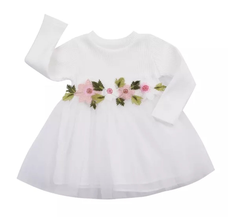 White Ribbed Lace Dress with Floral Design #10001015