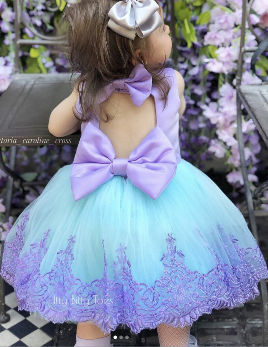 Purple Lace Dress With Bow Detail #1001009