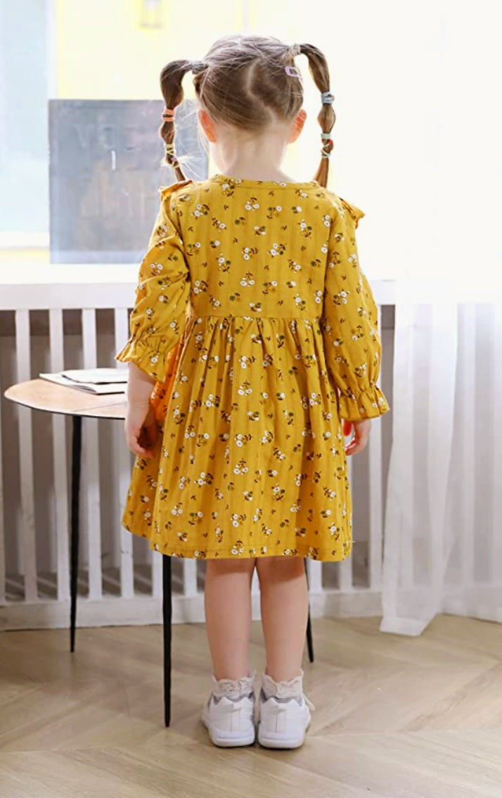 Mustard Floral Dress with Headband #1000922