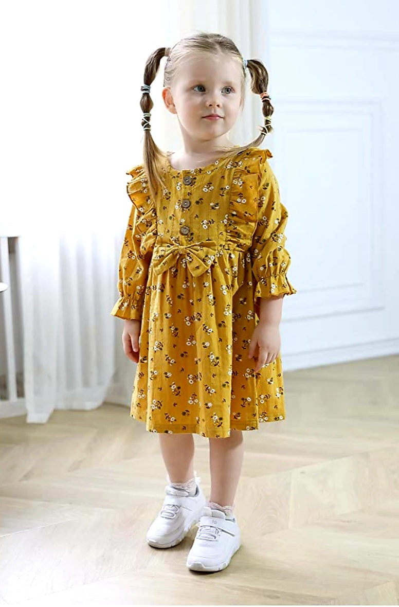 Mustard Floral Dress with Headband #1000922