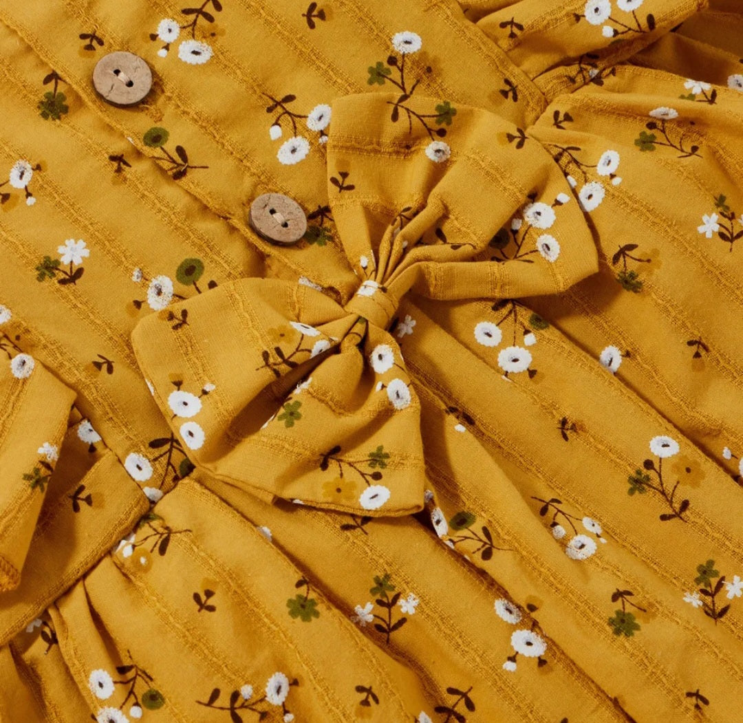 Mustard Floral Dress with Headband #1000922