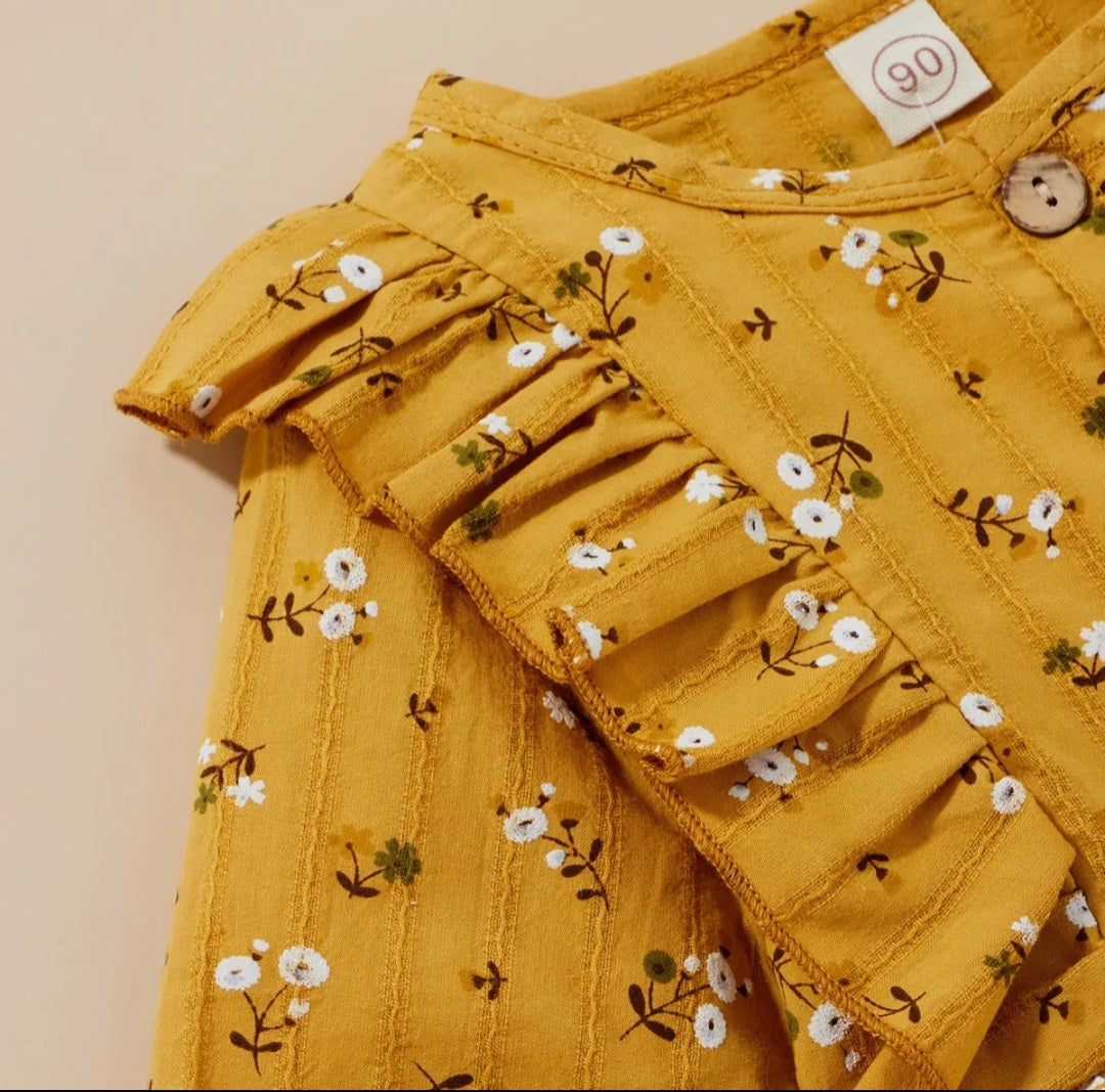Mustard Floral Dress with Headband #1000922
