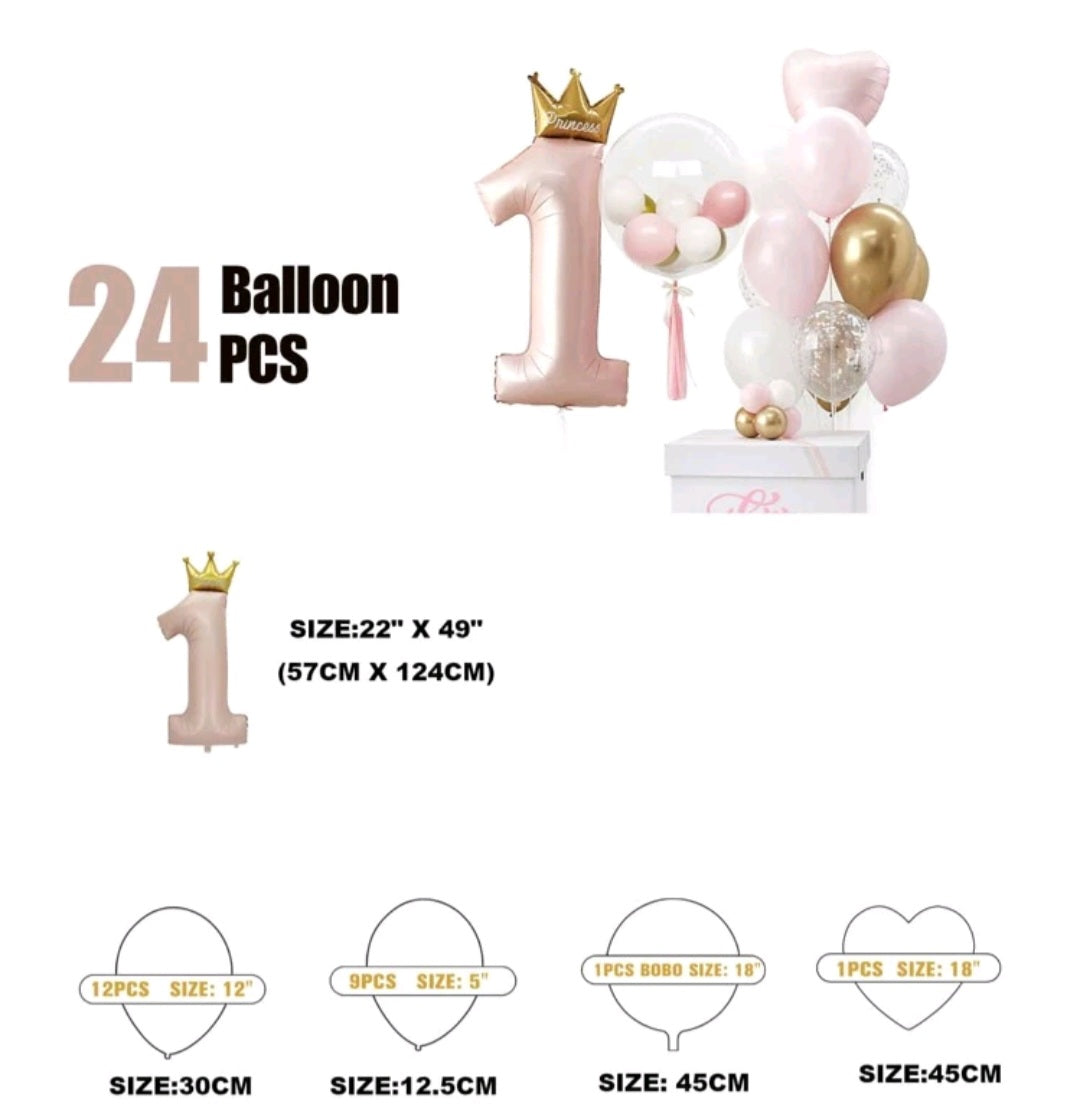 First Birthday Princess Balloon Set  24PSC #500015